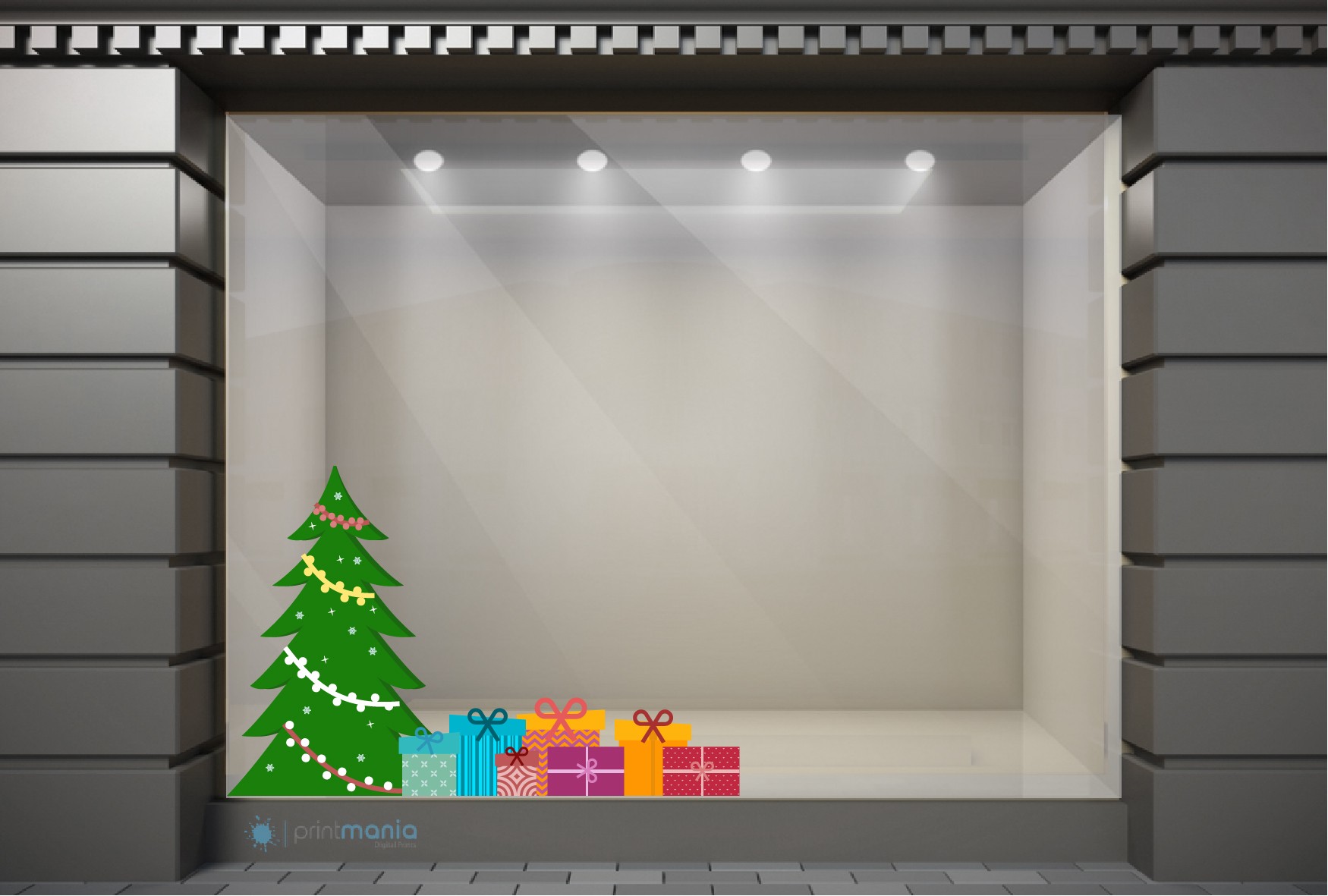 XSM106 Χριστουγεννιάτικα Αυτοκόλλητα Βιτρίνας / Τοίχου - Στολισμένο Δέντρο με Δώρα